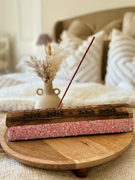 Wooden Incense Box With Crystals