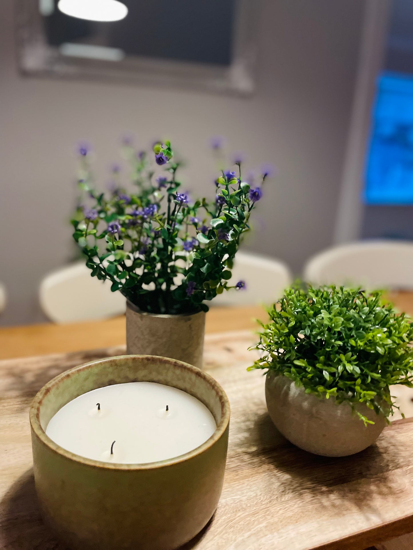 Flower Plant in Stone Effect Pot