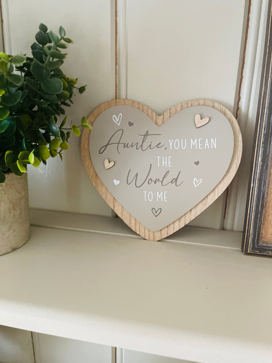 Wooden Auntie Heart Plaque