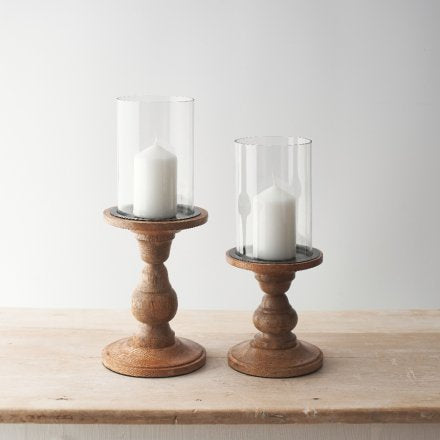 Wooden and Glass Pillar Candle Holder