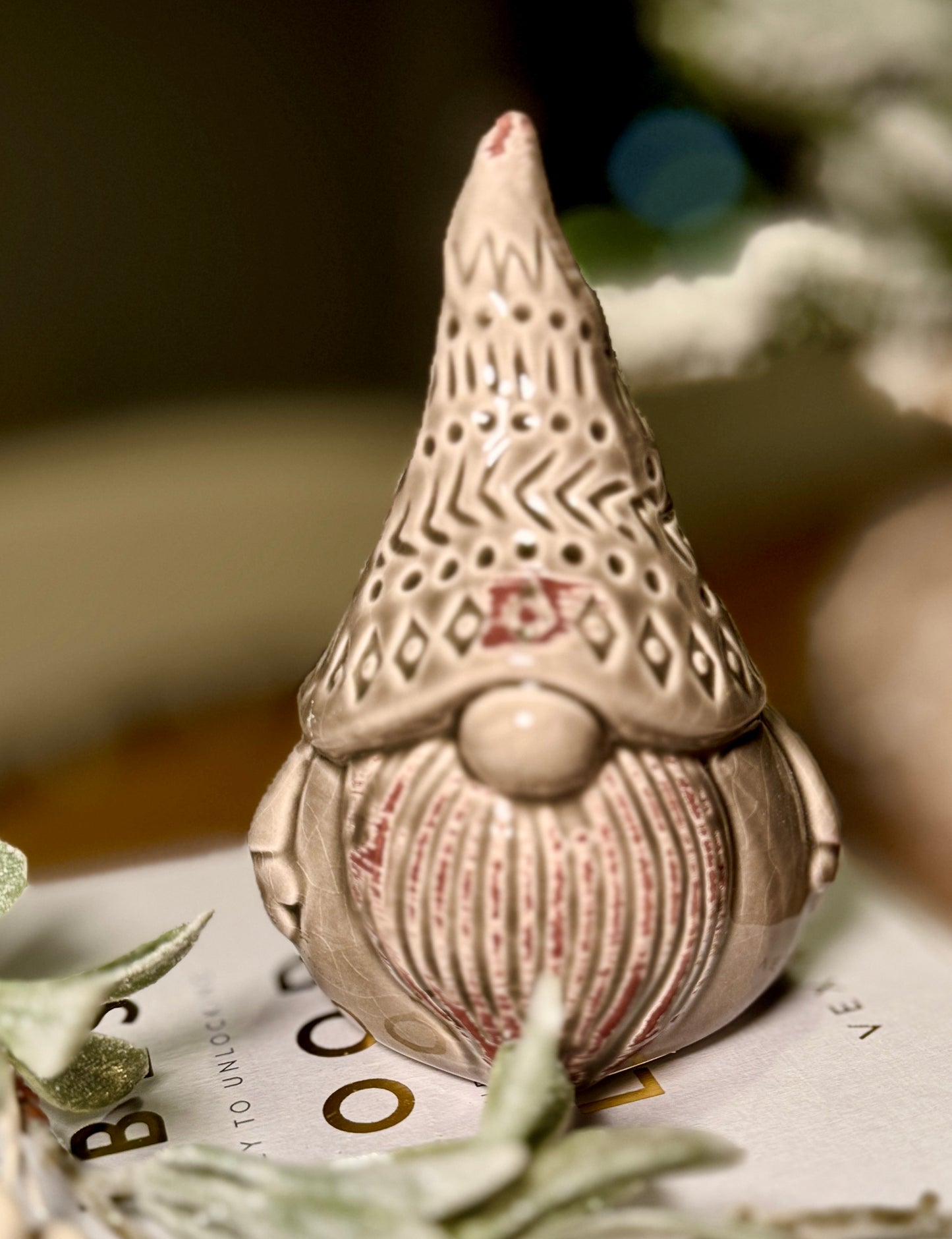 Grey Glazed Gonk Gnome Ornament
