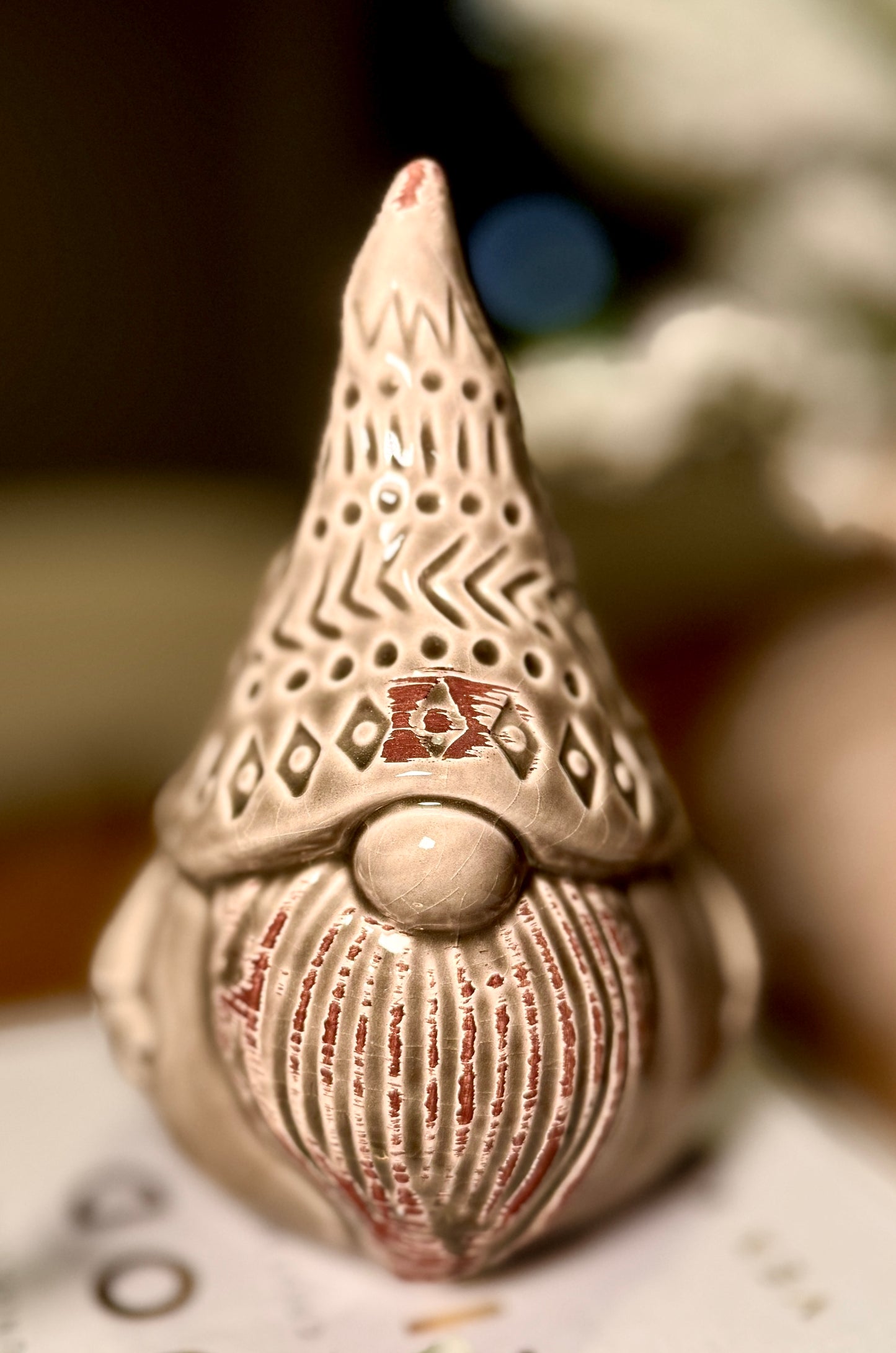 Grey Glazed Gonk Gnome Ornament