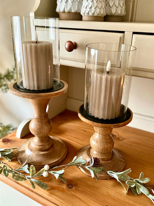 Wooden and Glass Pillar Candle Holder