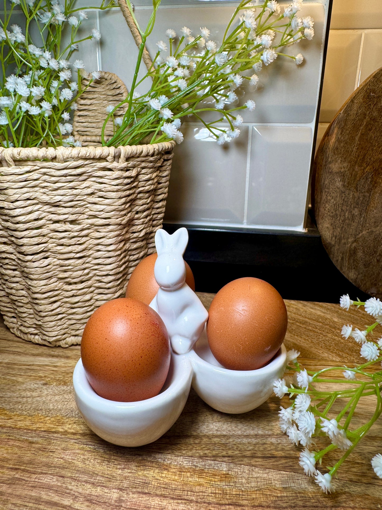 White Ceramic Rabbit 3 Egg Cup