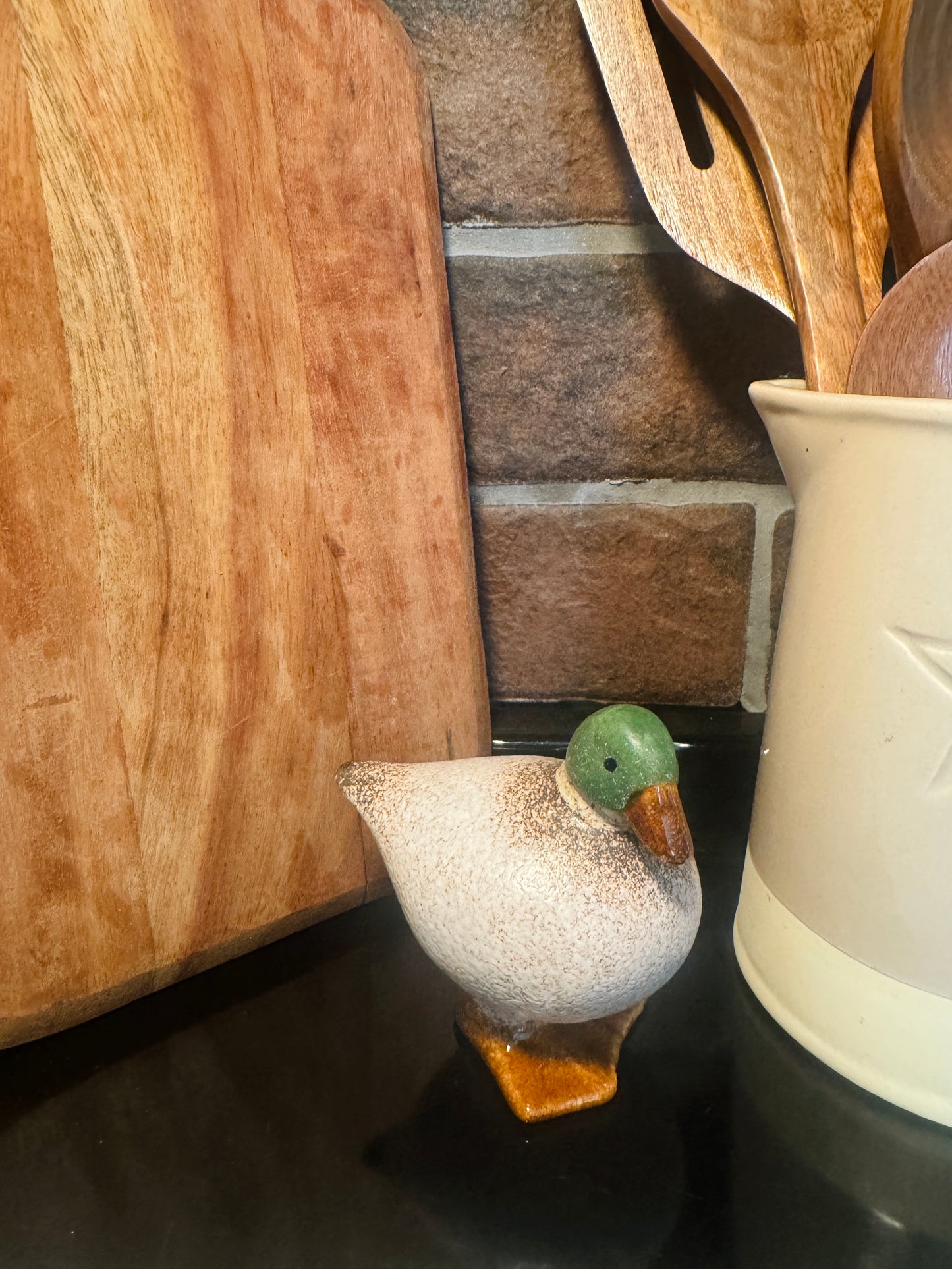 Speckled White and Green Duck Ornament