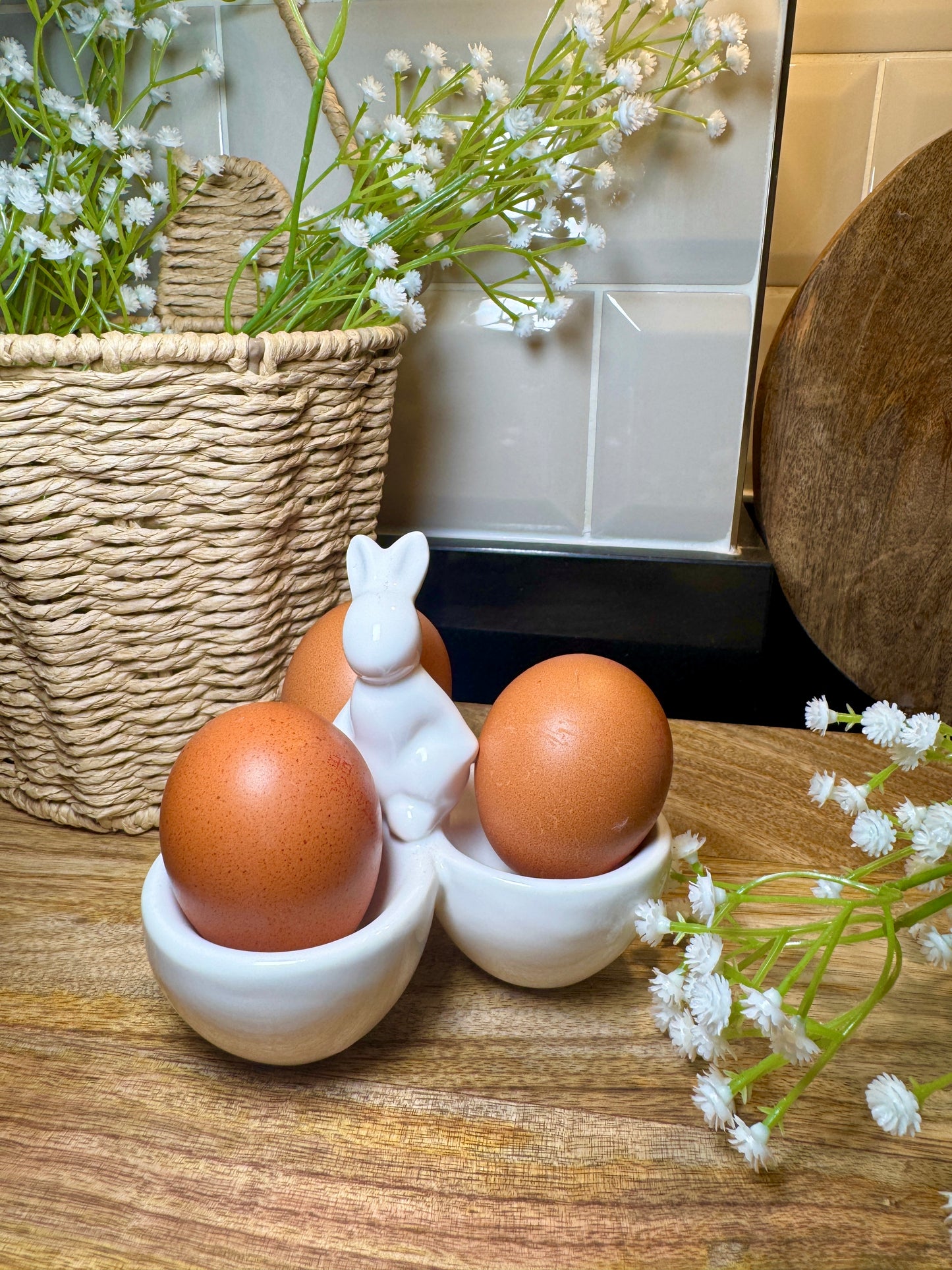 White Ceramic Rabbit 3 Egg Cup