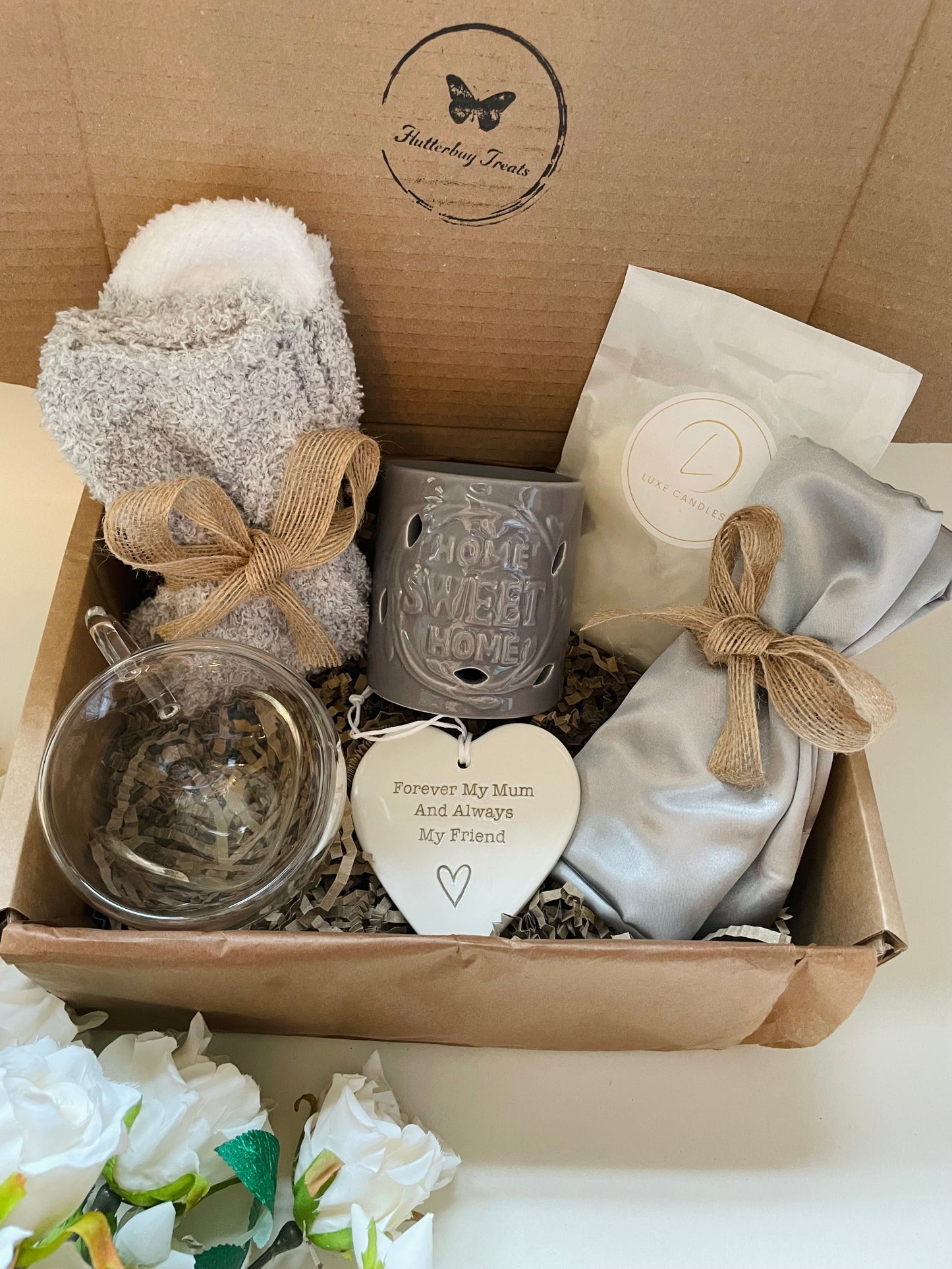 Home Is Where The Heart Is (Grey) Gift Box - optional add on porcelain Mum heart