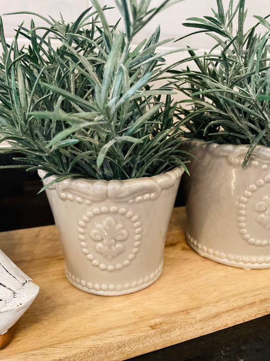 Grey Fleur De Lis Pot - 11cm