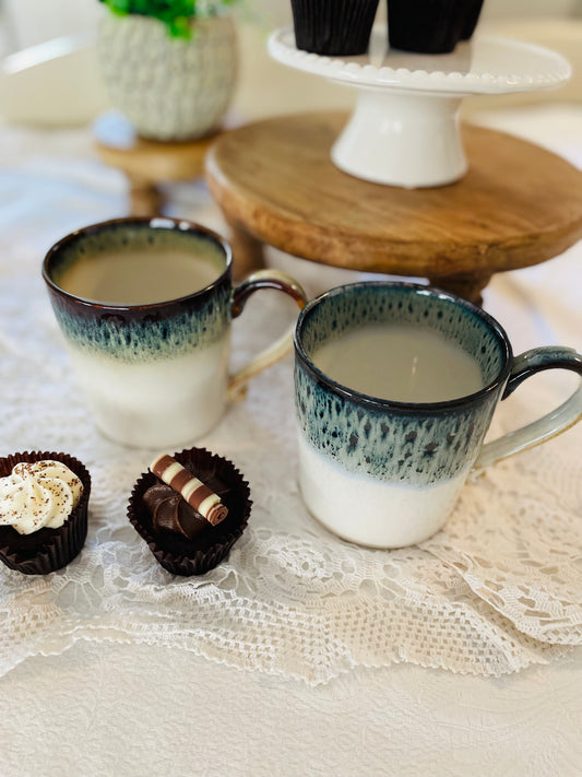 Reactive Glaze Mugs, Curve Handle Set of 2