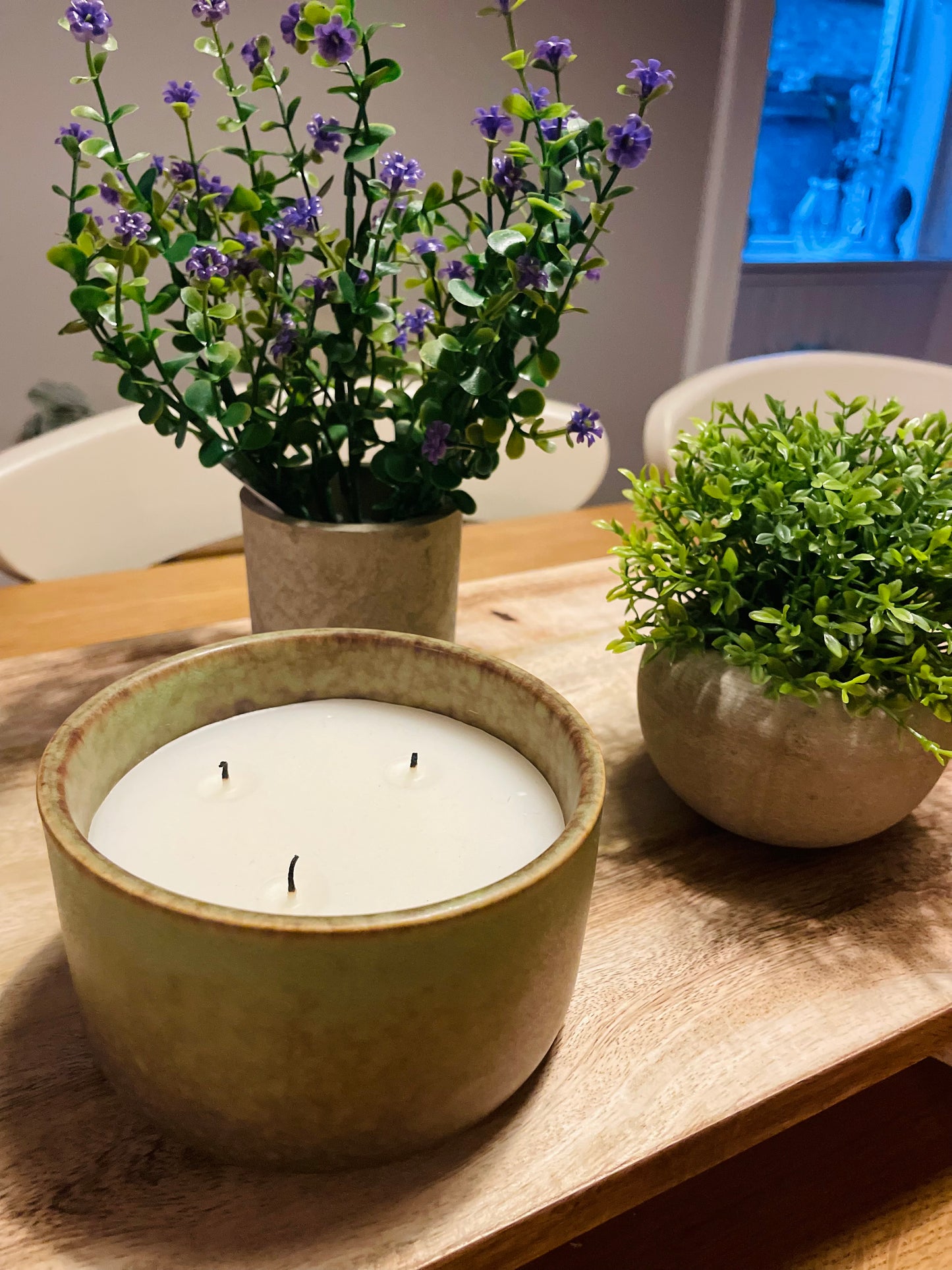 Flower Plant in Stone Effect Pot