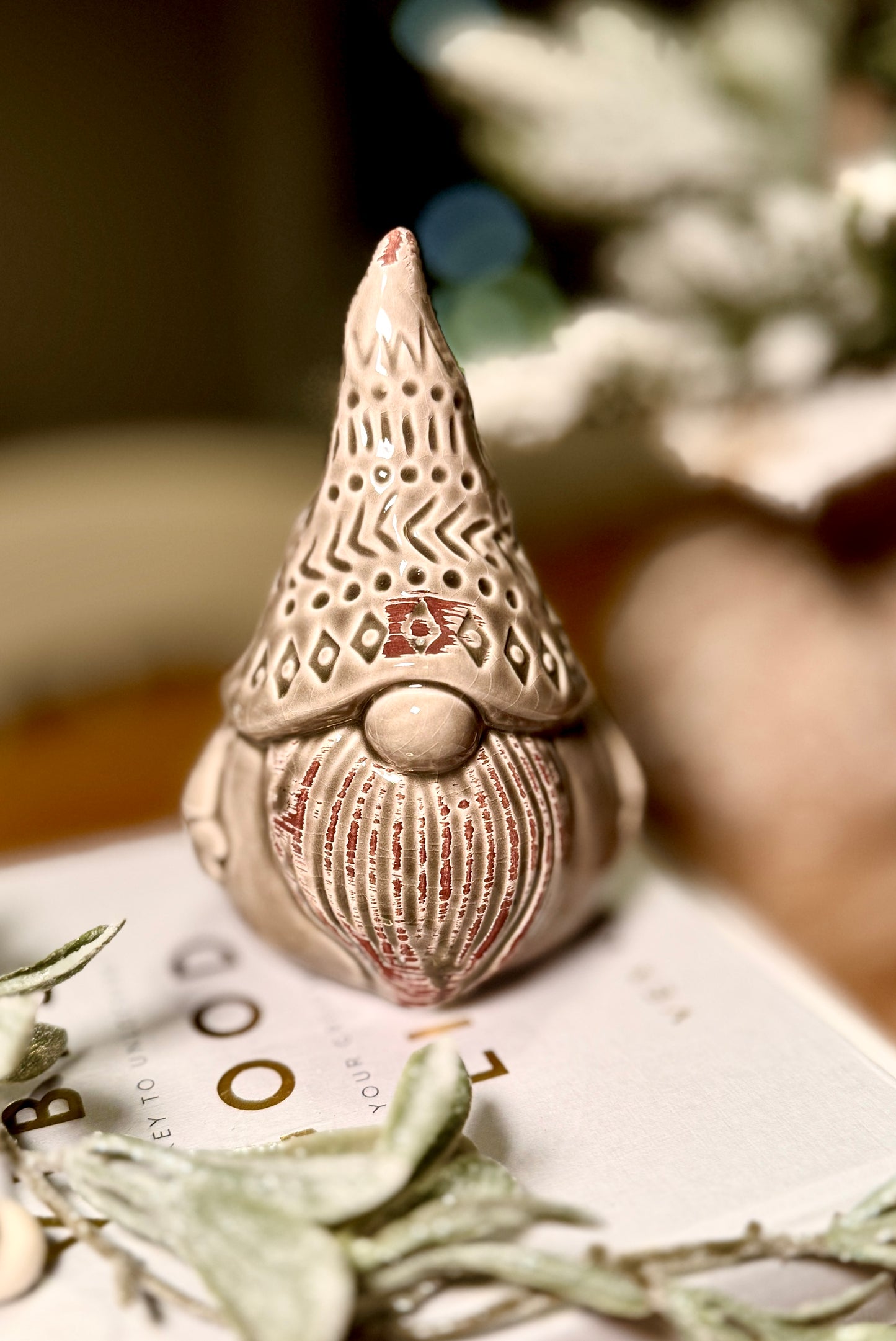 Grey Glazed Gonk Gnome Ornament