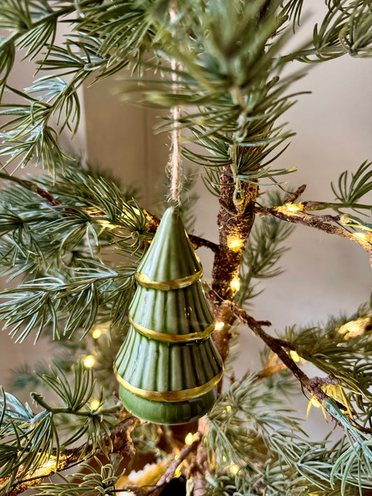 Glazed Green Tree Hanger With Gold Trim