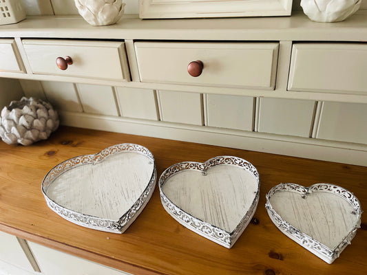 Large Rustic White Heart Tray