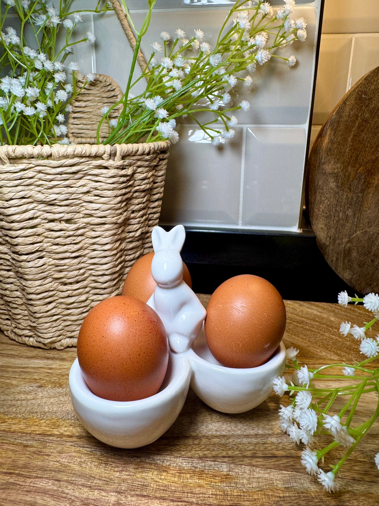 White Ceramic Rabbit 3 Egg Cup