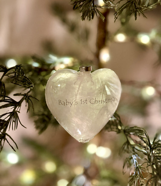 Feather Filled Glass Heart - Baby 1st Christmas Tree Decorations