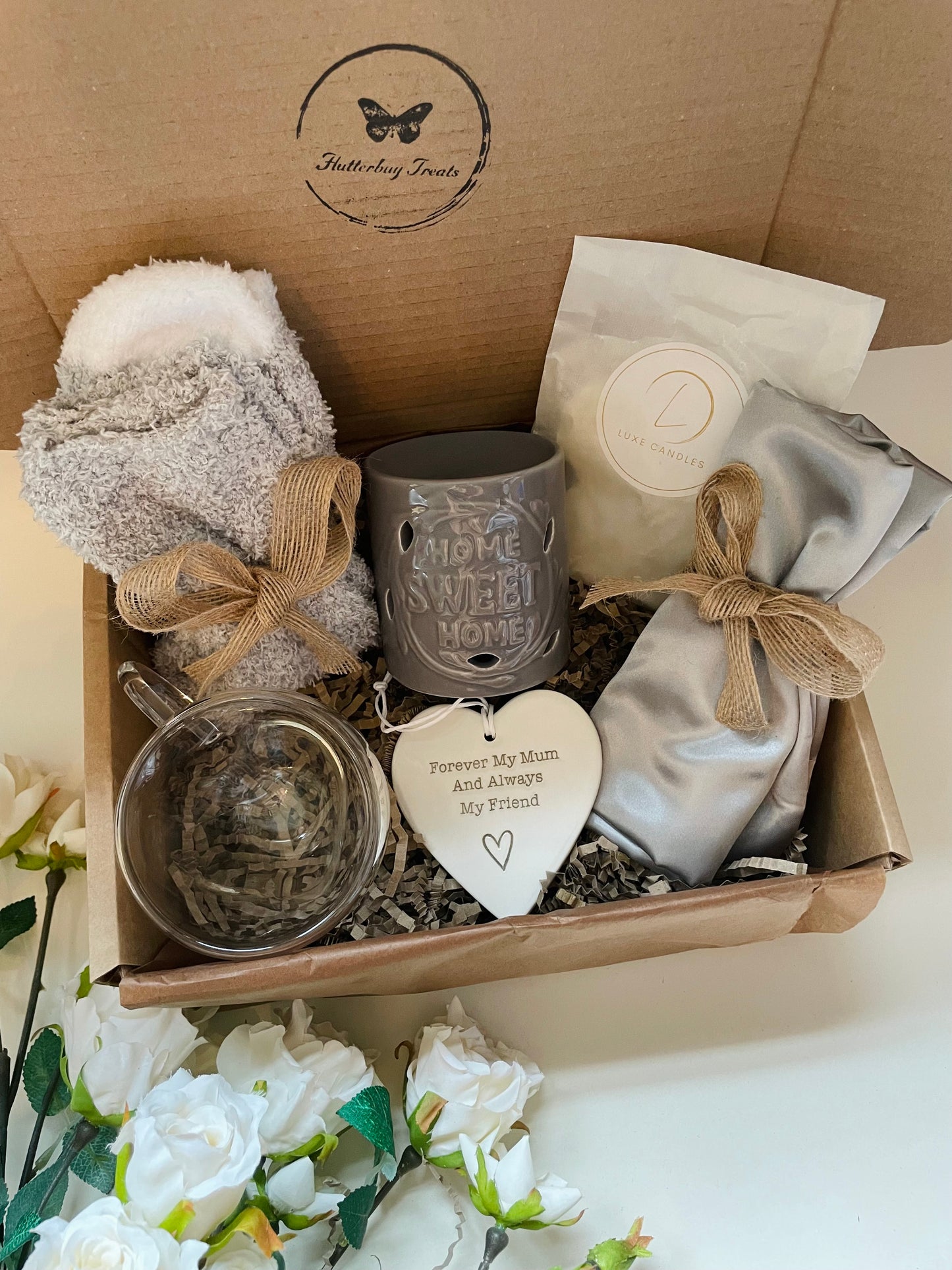 Home Is Where The Heart Is (Grey) Gift Box - optional add on porcelain Mum heart
