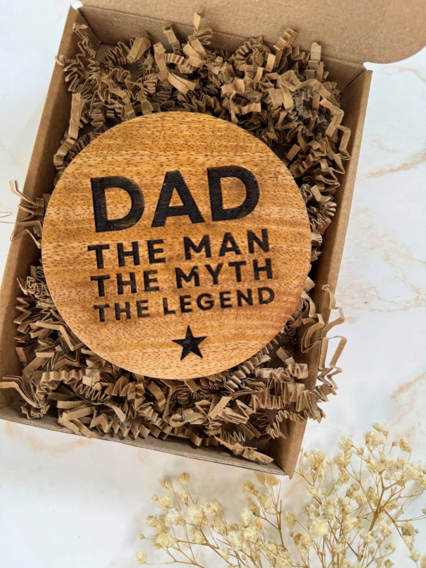 'Dad' Round Wooden Coaster