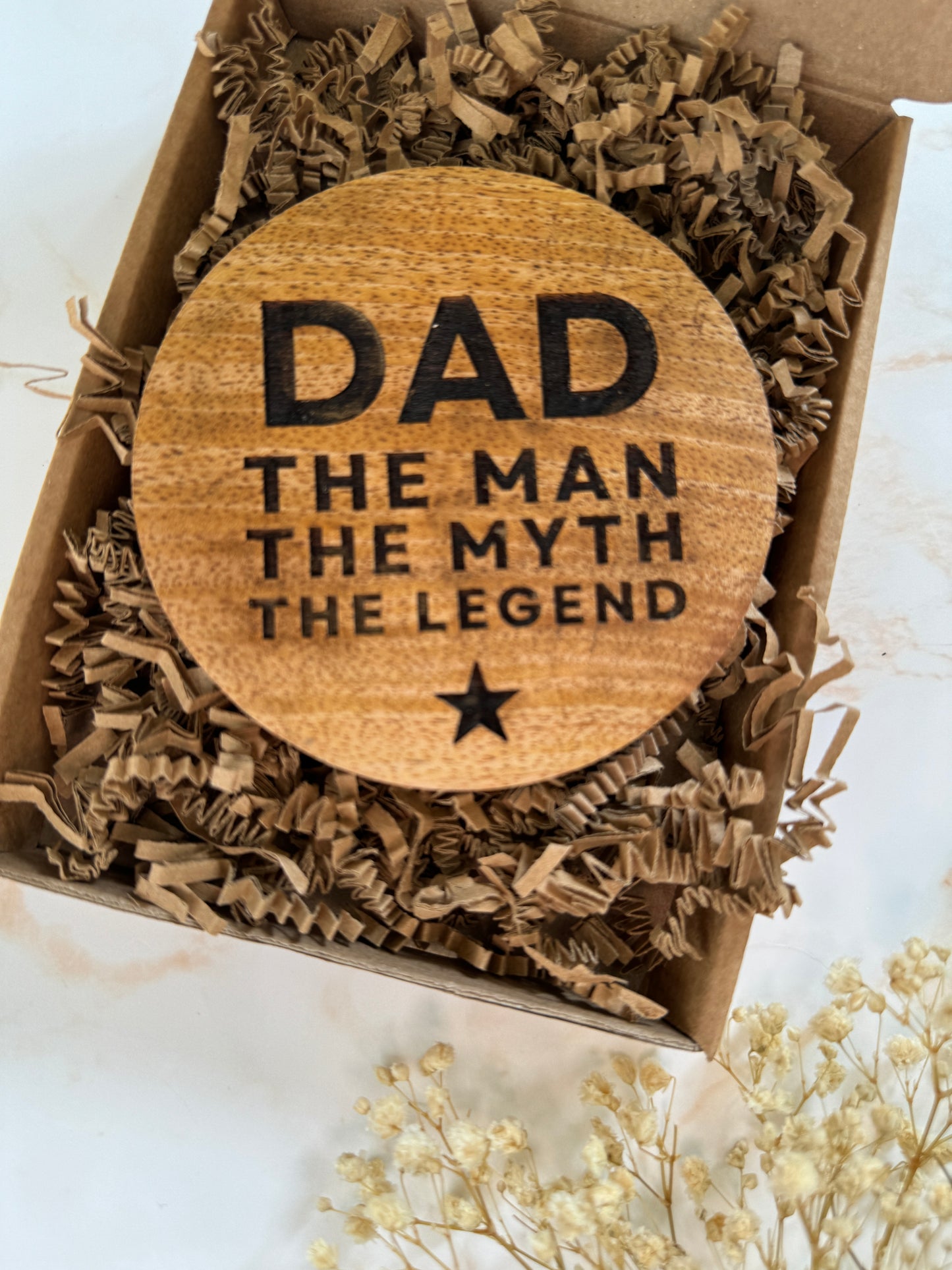 'Dad' Round Wooden Coaster