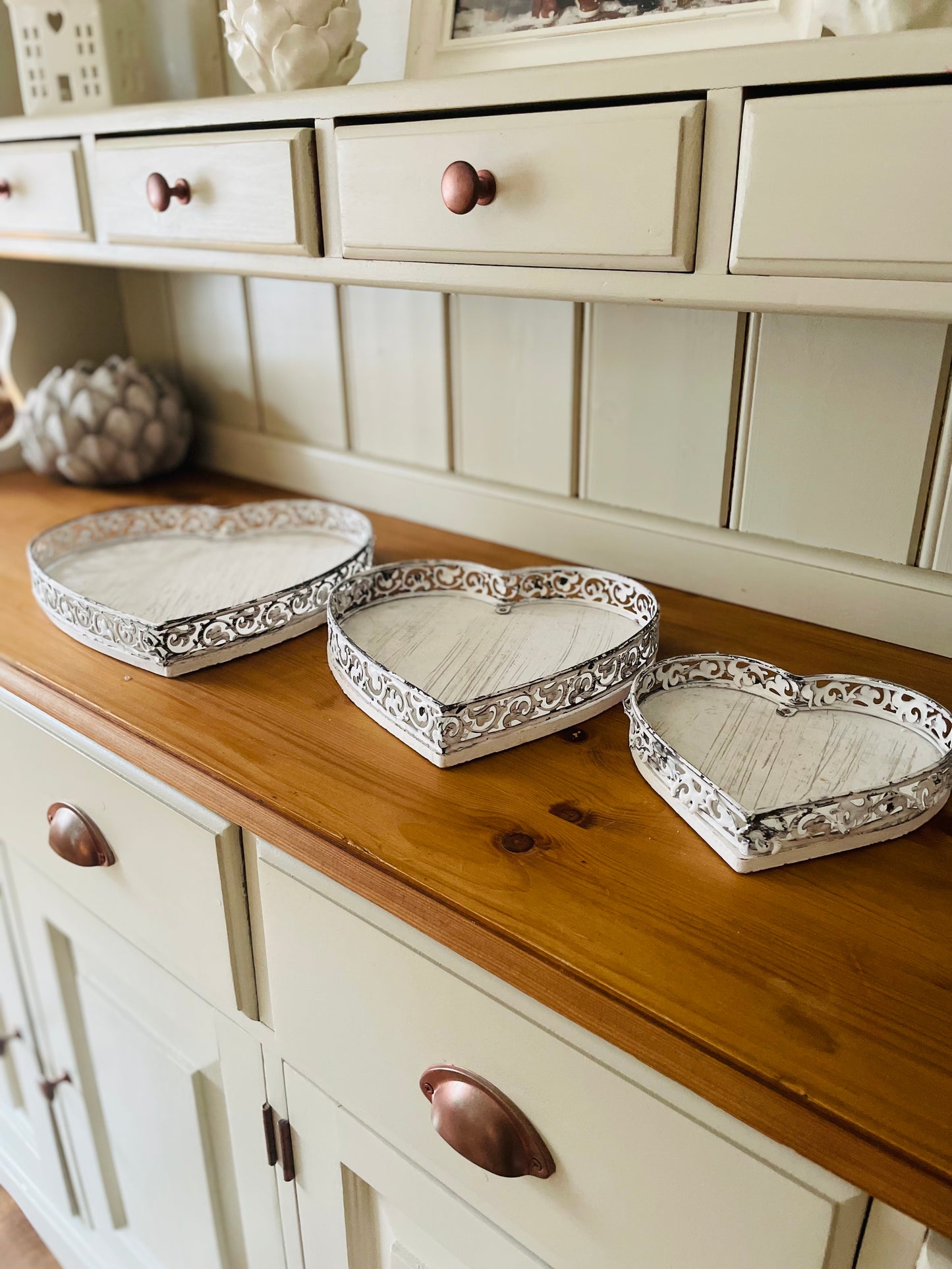 Large Rustic White Heart Tray