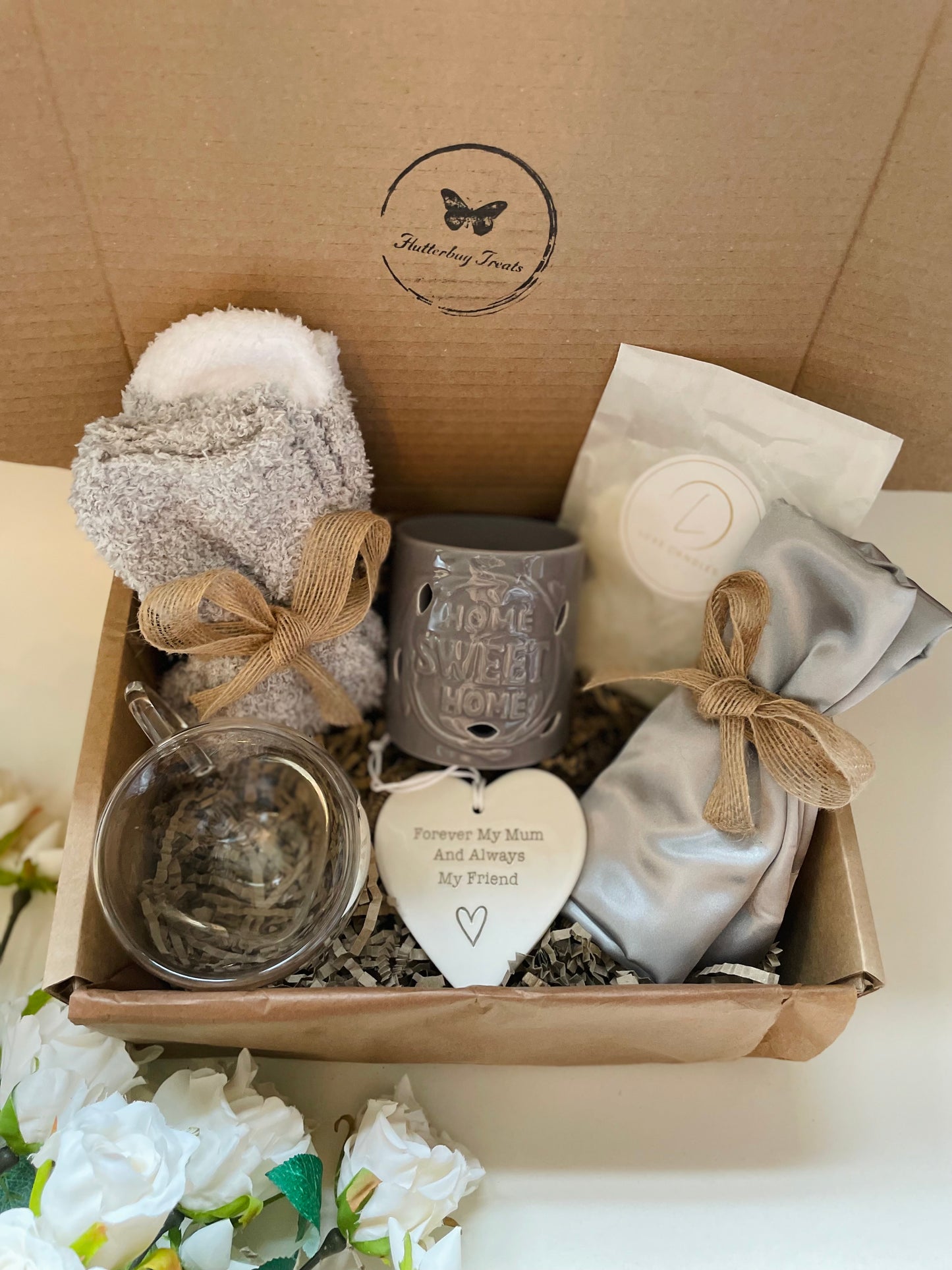 Home Is Where The Heart Is (Grey) Gift Box - optional add on porcelain Mum heart