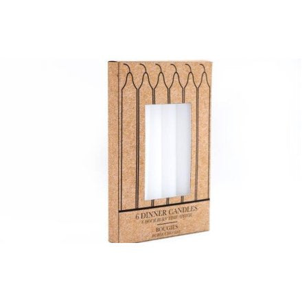 Pack of 6 White Dinner Candles - 20cm