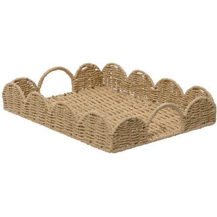 Natural Paper Rope Serving Tray - Scalloped Edge