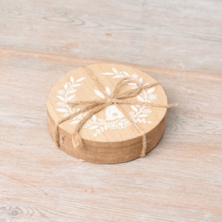 Round Wooden Bunny Coaster Set