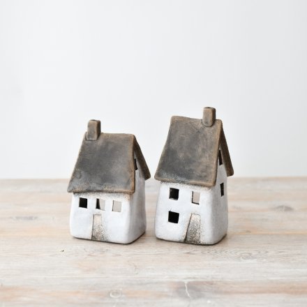 Rustic Windlight Houses - Set of 2
